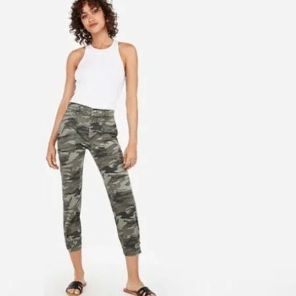 Express Stretch Cropped Straight High Rise Camo Pant - Picture 2 of 13